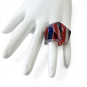 Vintage Ring Chunky Lucite Acrylic Red Blue Bold 70s Mod Statement MCM Size 5